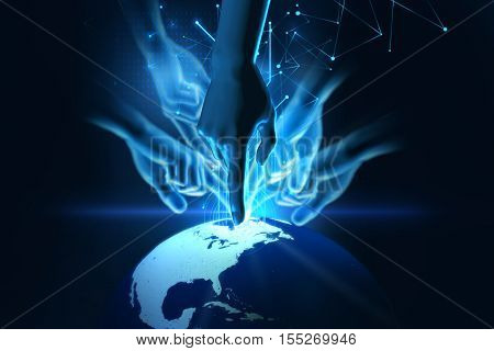 3D Illustration Of Hand Touch Gesture On Futuristic Technology Element