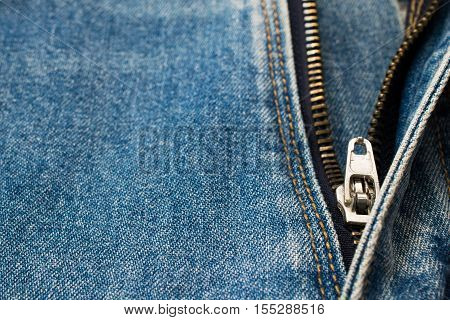 Close And Open Of Denim Jeans, Looking On Zip Or Slide-fastener.