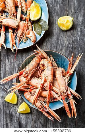 Freshly Cooked Scampi In A Blue Bowl
