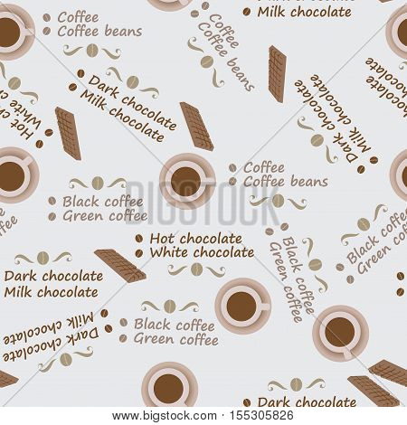 Сhocolate and coffee.Seamless pattern on light background. Vintage style.