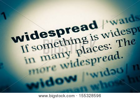 Close Up Of Old English Dictionary Page With Word Widespread