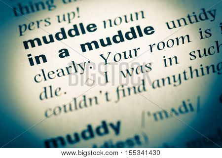 Close Up Of Old English Dictionary Page With Word In A Muddle