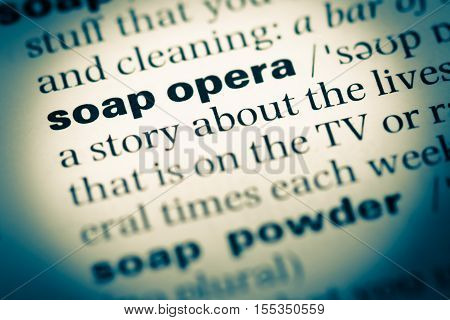 Close Up Of Old English Dictionary Page With Word Soap Opera