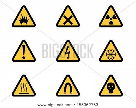 Set of Triangular Warning Hazard Signs. Vector Illustration
