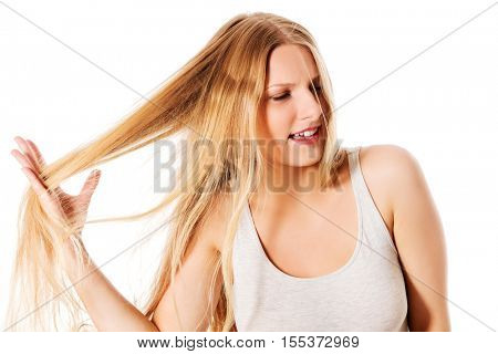 Young beautiful woman with messy hair
