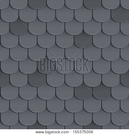 Shingles roof seamless pattern. Black color. Classic style. Vector illustration