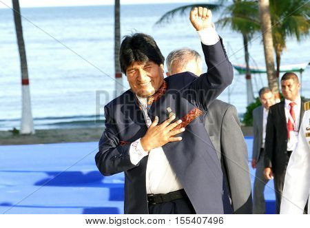 Porlamar Venezuela. September 17th 2016 - President of Bolivia Evo Morales at the 17th Summit of the Non-Aligned Movement at Margarita Island in Porlamar Venezuela on September 17 2016.