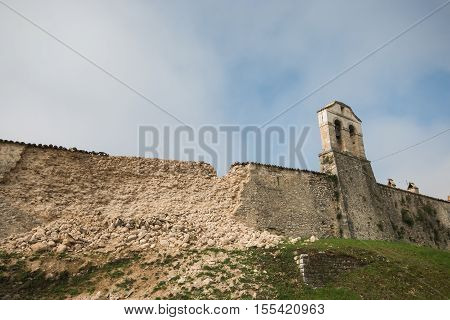 The historic wall of Norcia destroyed by earthquake of October 30, 2016