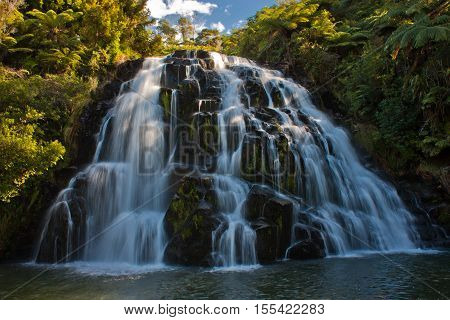 Beautiful waterfall at town of Waihi, North island of New Zealand