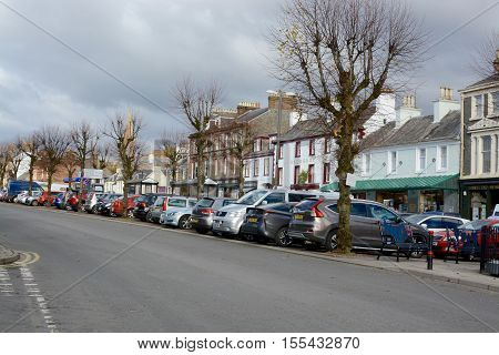 MOFFAT, UK - NOVEMBER 5, 2016: The main shopping street, Moffat,Dumfries and Galloway, Scotland, UK