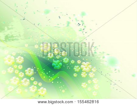 Light and bright floral abstract background with lines and watercolor stains. EPS10 vector illustration.