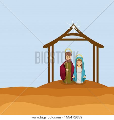 Mary and joseph cartoon icon. Holy night family christmas and betlehem theme. Colorful design. Vector illustration