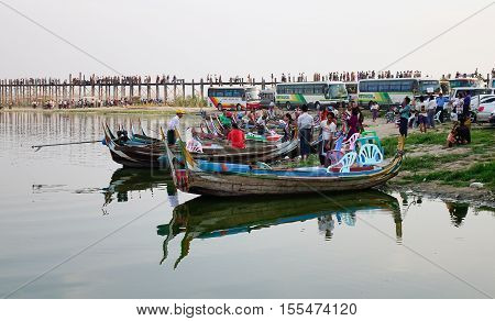 Wooden Boats On The Lake In Mandalay, Myanmar