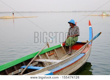 Wooden Boats On The Lake In Mandalay, Myanmar
