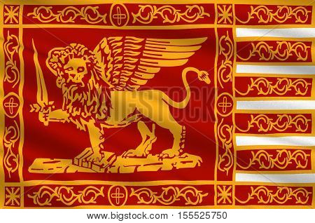 Flag of Venice is a city in northeastern Italy and the capital of the Veneto region. 3d illustration