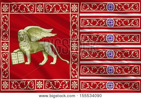 Flag of Venice is a city in northeastern Italy and the capital of the Veneto region. 3d illustration