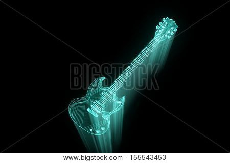 3D Guitar in Hologram Wireframe Style. Nice 3D Rendering