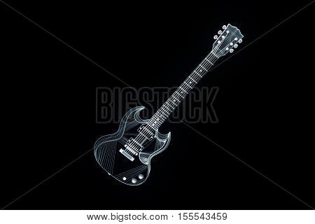 3D Guitar in Hologram Wireframe Style. Nice 3D Rendering