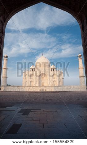 Taj Mahal Doorway Silhouette Nobody Blue Sky Cloud