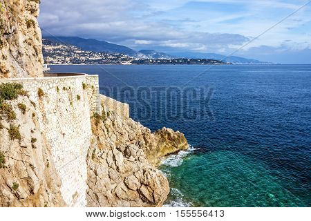 Monaco and Monte Carlo principality. Sea resort sand beach