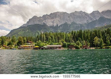 Beautiful mountain views from Eibsee lake Germany