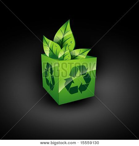 กล่องรีไซเคิลสีเขียวใบไม้เวกเตอร์