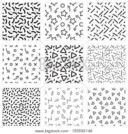 Set of seamless modern memphis pattern backgrounds