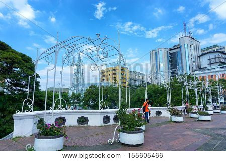 CALI COLOMBIA - JUNE 11: View of Cali Colombia with La Ermita church in the background on June 11 2016