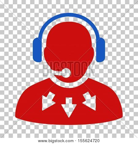 Blue And Red Operator Message interface toolbar pictogram. Vector pictogram style is a flat bicolor symbol on chess transparent background.