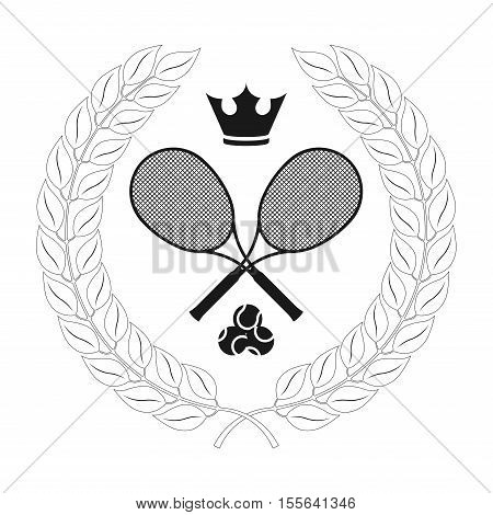 Tennis tournament emblem and logo with rackets and balls framed laurel wreath