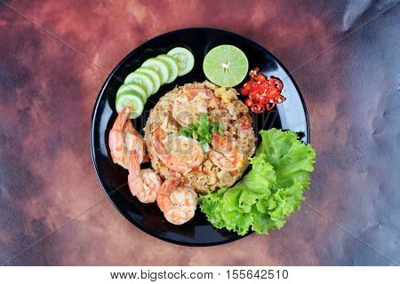 Fried Rice With Shrimp Call Khao Pad Kong In Thai