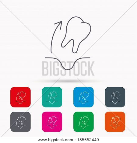 Tooth extraction icon. Dental paradontosis sign. Linear icons in squares on white background. Flat web symbols. Vector