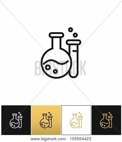 Flask and beaker equipment lab vector icon. Flask and beaker equipment lab pictograph on black, white and gold background