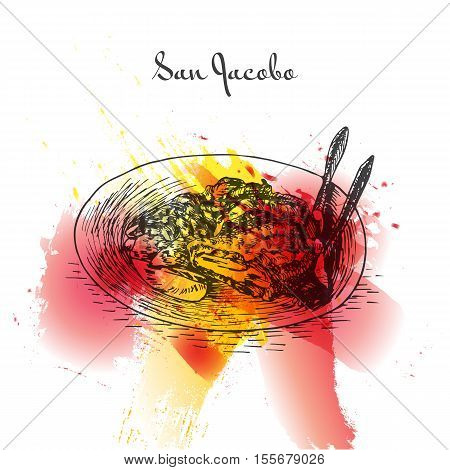 San Jacobo colorful watercolor effect illustration. Vector illustration of Spanish cuisine.