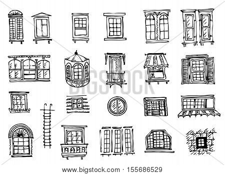 plurality of contours of classical window frames and windows