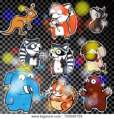 set of stickers with cartoon comical wildlife.