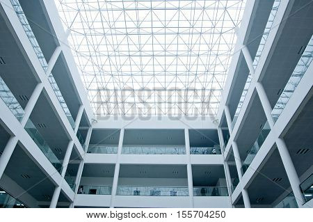Modern architecture Ceiling (top structure) Blue hue.
