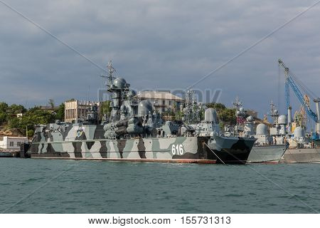 Sevastopol, Russia - June 09, 2016: Missile hovercraft Samum 616. Sevastopol naval base of the Black Sea Fleet. Crimea