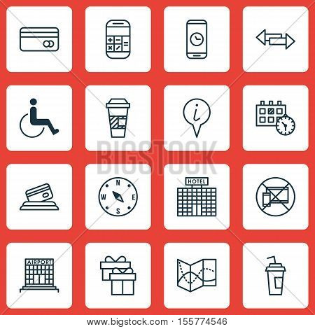 Set Of Traveling Icons On Accessibility, Drink Cup And Appointment Topics. Editable Vector Illustrat