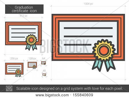 Graduation certificate vector line icon isolated on white background. Graduation certificate line icon for infographic, website or app. Scalable icon designed on a grid system.
