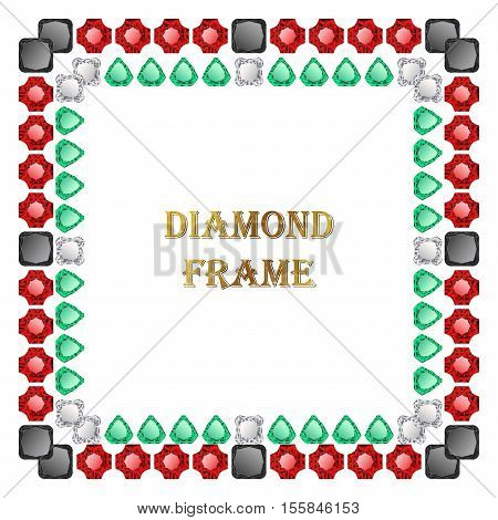 Diamonds square frame. Vector illustration jewelry. Abstract vector border on white background.