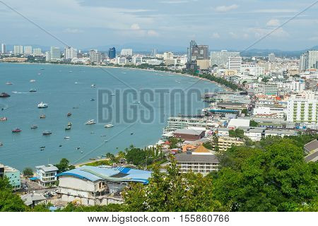 PATTAYA, THAILAND - 22 October, 2016:View of building and Pattaya beach at viewpoint Pratumnak Hill in Pattaya, Thailand.