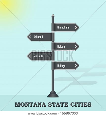 Road signpost template for USA towns and cities - Montana state