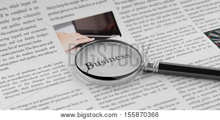 3D Rendering Magnifier On A Newspaper