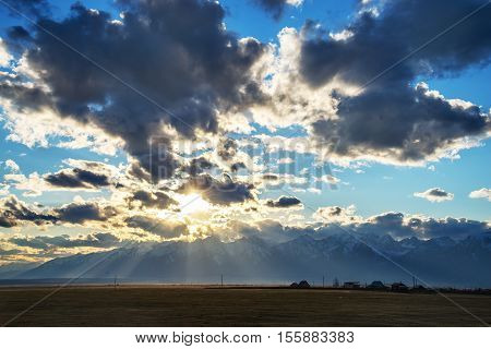 Natural summer landscap. Mountain valley during sunrise.