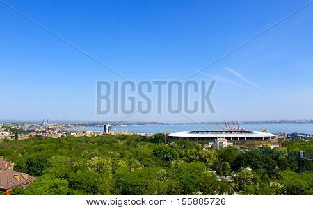 View on the Odessa city and Black sea in Ukraine