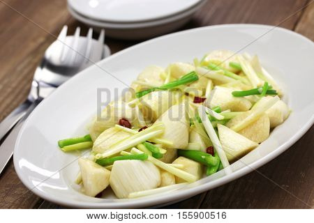 stir fried jiao bai ( enlarged wild rice stem ), chinese cuisine
