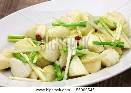 stir fried jiao bai ( enlarged wild rice stem ), chinese cuisine
