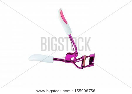 Colorful eyelash curler isolated on white background.