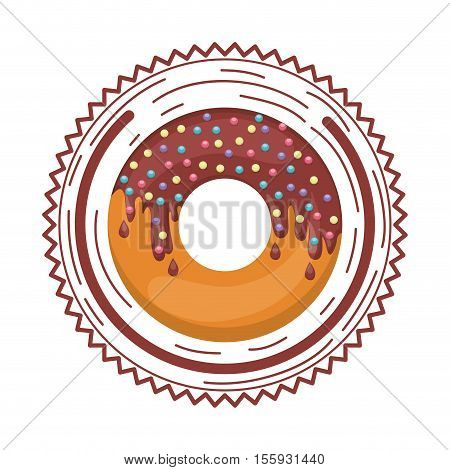 donut with medium chocolate glazed and colored dragees vector illustration vector illustration